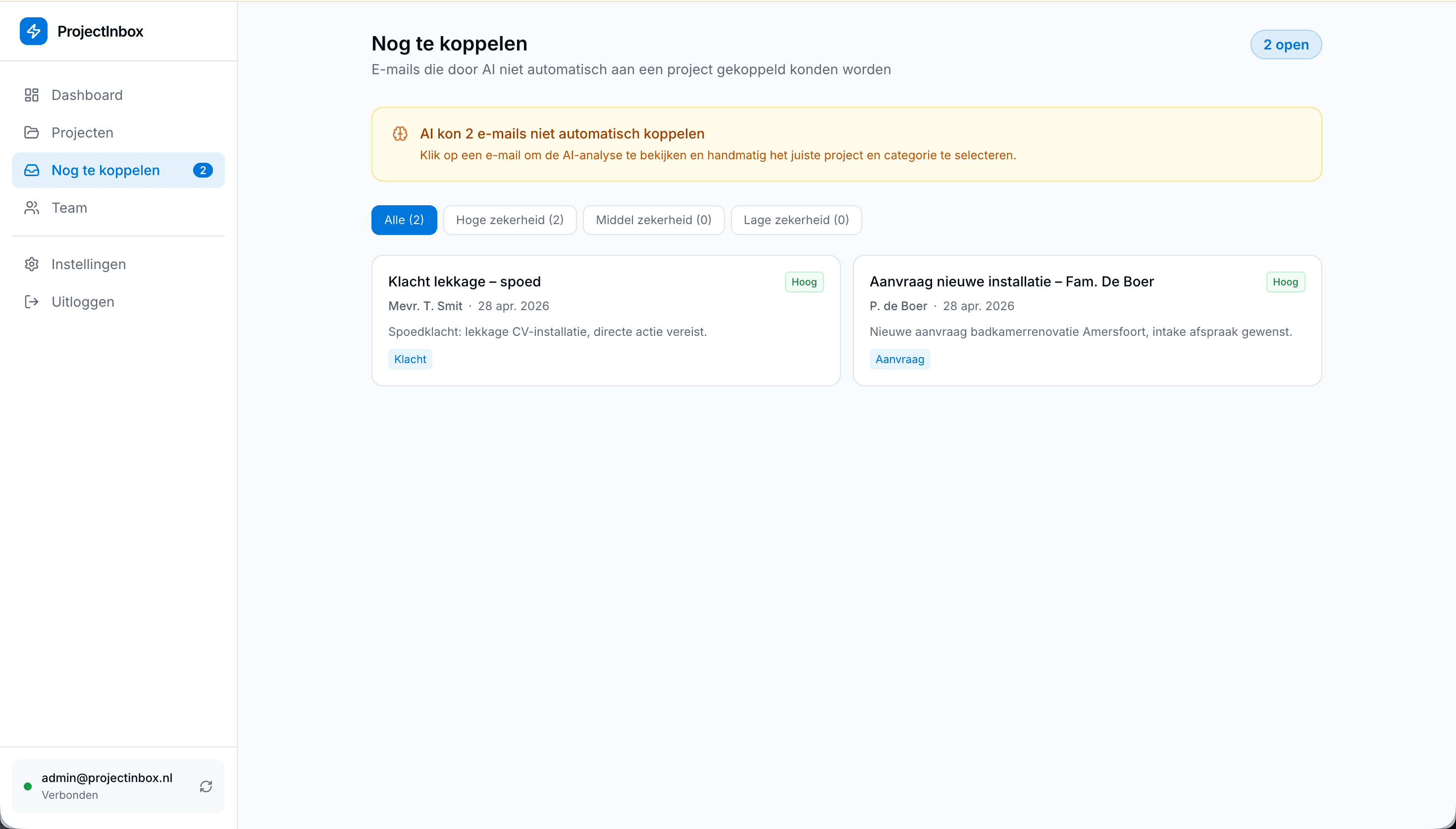 E-mails die AI niet automatisch kon koppelen